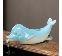 Sortie De Circulation De Fontaine, Cracheur D'étang, Ornements D’Eau Qui Coule en Pot En Céramique, Jeu d'eau pour fontaines décoratives, bassins/Décoration de jardin(Blue,26*15*12cm/10*6*5in)