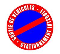 SORTIE DE VEHICULES STATIONNEMENT INTERDIT autocollant logo 32 adhésif sticker - Taille : 12 cm