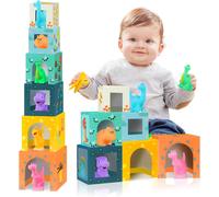 Sorting and Stacking Toys Dinosaur Blocks for Toddler 1 2 3 Years Baby Preschool Learning,Numbers Interlocking Boxes Montessori Bath Toys Gifts for Baby Boy Girl