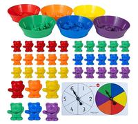 Sorting Bears with Matching Bowls - Early Math Manipulatives - 68pc Set - 60 Bear Counters, 6 Bowls & 2 Game Spinners -
