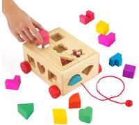 Sorting Cube Wooden Cube with 15 Shapes of Blocks The Toy Trains Motor Skills Educational Toys Geometric Shapes Gift for Children's Party,Birthday,Christmas