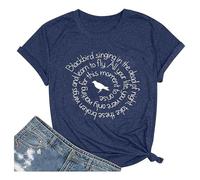 Sortir Country Music Hauts pour femmes lettres d'été décontractés T-shirts tendance Blackbird chantant in The Dead of Night T-shirts amples mignons graphiques habillés T-shirts 2026 vintage, bleu, L
