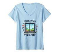 Sortir est surestimé Gamer Homebody Art T-Shirt avec Col en V, Femme, Bleu Céleste, XXL