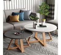 SORVA Tables Basses Rondes pour Salon, Lot de 2, Blanches et Grises, Petite Table d'appoint Moderne et Minimaliste avec Pieds en Bois épais, Robuste et Facile à Assembler (Couleur : Blanc + Gris,