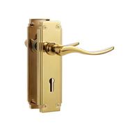 SORWDUERM 1 paire de poignées de porte intérieure Hanovrienne en PVC doré, levier de verrouillage court pour portes intérieures en bois, compatible avec les portes britanniques standard, alliage de