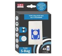 SOS Accessoire Boite de 4 Sacs d'Aspirateurs, S-Bag ultra long performance, Excellente Filtration, Fermeture Automatique Hygiénique, 5L, ELECTROLUX, AEG, FAURE, ARTH