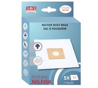SOS Accessoire Boite de 5 sacs avec 1 pre filtre COUPE/COMPACT/GO/FORCE pour Aspirateur NILFISK 78602600, 22422400