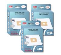 SOS Accessoire Lot de 3 boîtes de 5 sacs avec 1 pre filtre COUPE/COMPACT/GO/FORCE pour Aspirateur NILFISK 78602600, 22422400