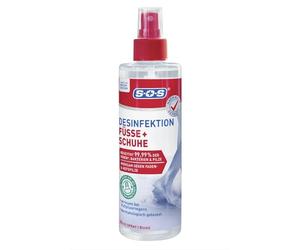SOS Désinfection des pieds + chaussures (1 x 250 ml) - Protège efficacement contre les champignons des pieds - Élimine 99,99 % des bactéries, des champignons et des virus - Désinfection des pieds et