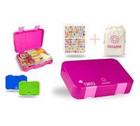 sosame Boîte à déjeuner pour enfant avec 6 compartiments - Boîte à lunch Bento anti-fuite - Pour l'école et la maternelle - Avec sac à cordon en coton et autocollant lettre (violet 2)