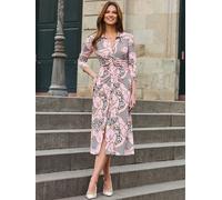Sosandar Robe chemise Sosandar froncée sur le devant Imprimé aztèque nude EU 44 (UK 16)