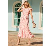 Sosandar Sosandar Abstract Print Frill Hem Midaxi Dress Rose FR 46 (EU 44)