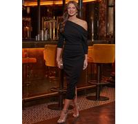 Sosandar Sosandar Black Asymmetric Ruched Midi Dress Black EU 36 (UK 8)