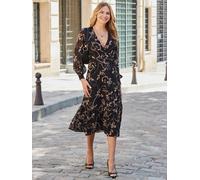 Sosandar Sosandar Black Baroque Print Wrap Front Midi Dress Black 10