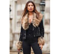 Sosandar Sosandar Black Leather Biker Jacket With Faux Fur Trim