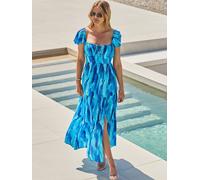 Sosandar Sosandar Blue Petite Print Flutter Sleeve Maxi Dress Blue EU 40 (UK 12)