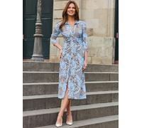 Sosandar Sosandar Blue Wow Print Ruched Front Shirt Dress Blue Wow Print EU 42 (UK 14)