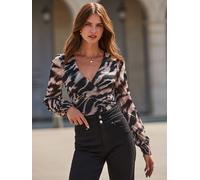 Sosandar Sosandar Brown Abstract Print Wrap Front Top