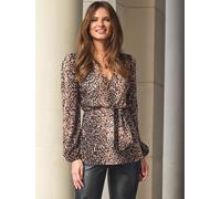 Sosandar Sosandar Brown Animal Print Plisse Tie Front Top