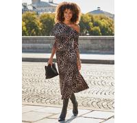 Sosandar Sosandar Brown Leopard Print Off The Shoulder Dress Brown 18