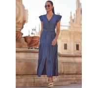 Sosandar Sosandar Dark Blue Ruffle Sleeve Tiered Hem Midi Dress Dark Blue EU 46 (UK 18)