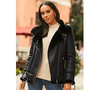 sosandar Sosandar Faux Shearling Biker Jacket Noir FR 38 (EU 36)