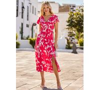 Sosandar Sosandar Floral Print Empire Seam Midi Dress Rose FR 48 (EU 46)