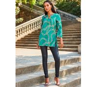 Sosandar Sosandar Green Chain Print Lace Front Longline Tunic Top