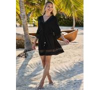 Sosandar Sosandar Lace Insert Tie Detail Crinkle Kaftan Noir S (FR 38-40)