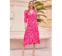 Sosandar Sosandar Leopard Print Wrap Midi Dress Rose FR 46 (EU 44)