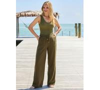 Sosandar Sosandar Linen Blend Drawstring Waist Wide Leg Trousers vert FR 48 Short (EU 46 S)