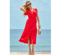 Sosandar Sosandar Linen Blend Ruffle Hem Wrap Dress orange FR 42 (EU 40)