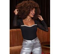 sosandar Sosandar Mesh Sleeve Embellished Top Noir FR 38 (EU 36)