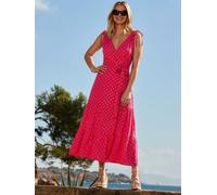 Sosandar Sosandar Metallic Fleck Print Tie Waist Wrap Midaxi Dress Rose FR 46 (EU 44)