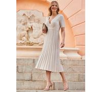 Sosandar Sosandar Natural Metallic Stripe Wrap Front Midi Dress Natural 20