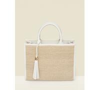 Sosandar Sosandar Natural Raffia & Ivory Trim Tassel Tote Bag