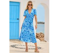 Sosandar Sosandar Paisley Print Flutter Sleeve Tie Waist Wrap Dress Bleu 34