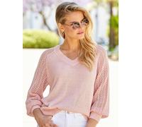 Sosandar Sosandar Pink Pointelle Sleeve V-Neck Jumper