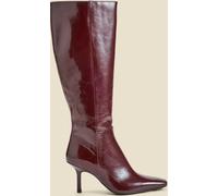 Sosandar Sosandar Red Leather Square Toe Mid Heel Knee High Boots