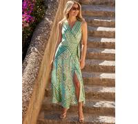 Sosandar Sosandar Scarf Print Satin Wrap Front Midi Dress vert FR 48 (EU 46)