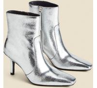 Sosandar Sosandar Silver Leather Square Toe Ankle Boots