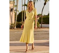 Sosandar Sosandar Yellow Button Through Rib Knit Fit & Flare Midi Dress Yellow 36
