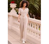 Sosandar Sosandar Zip Front Drawstring Waist Wide Leg Jumpsuit naturel FR 50 Regular (EU 48 R)