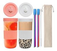 Sosayet Lot de 2 tasses à thé à bulles avec pailles, verres à smoothie, réutilisables pour boissons, pour café, milkshakes, jus, bière(rose, blanc)