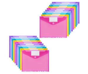 Sosayet Pochette Document A4-20 pcs Pochette Plastique A4 avec 11 Trous - Réutilisables Pochettes Transparentes A4 pour Maison, Bureau, Ecole (5 Couleurs)