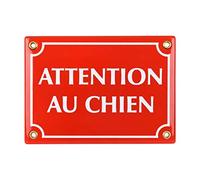 Sosenco Plaque emaillée Attention au Chien 12x17 cm - Pancarte Attention au Chien - Plaque Alarme - Propriété Privée - Panneau Signalétique Chien - Rouge