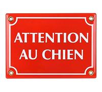 Sosenco Plaque emaillée Attention au Chien 12x17 cm - Pancarte Attention au Chien - Plaque Alarme - Propriété Privée - Panneau Signalétique Chien - Rouge
