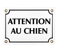 Sosenco Plaque emaillée Attention au Chien 12x17 cm - Pancarte Attention au Chien - Plaque Alarme - Propriété Privée - Panneau Signalétique Chien - Blanc