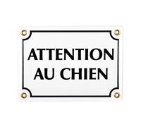 Sosenco Plaque emaillée Attention au Chien 12x17 cm - Pancarte Attention au Chien - Plaque Alarme - Propriété Privée - Panneau Signalétique Chien - Blanc