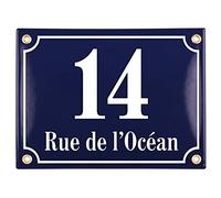 Sosenco Plaque Numéro de Maison et de Rue 15x20 cm | Panneau de Porte Émaillé Personnalisé (Bleu)